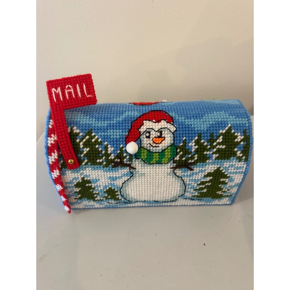 Handmade Plastic Canvas Christmas Mailbox Snowman Winter Holiday Decor